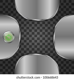Set of four metal plates and green push button