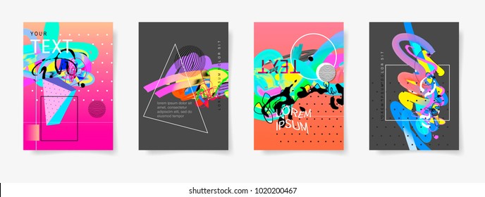 conjunto de cuatro cubiertas artísticas mínimas diseño fondo abstracto, plantilla moderna para folletos comerciales, banner, afiche artístico, colección de ilustraciones vectoriales