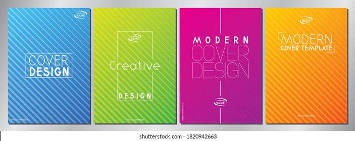 Conjunto de cuatro diseños mínimos de cubierta con fondo de degradado colorido.