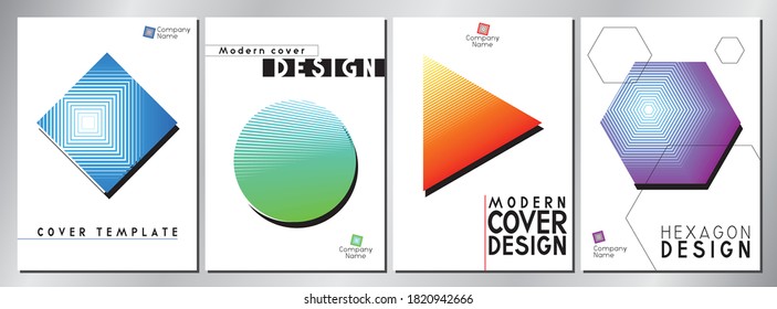 Set of four minimal cover designs with white background.