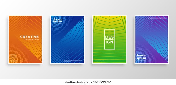 Conjunto de cuatro cubiertas Minimal. Gradientes de medio tono coloridos.Diseño moderno de plantillas de fondo para web. Gradientes geniales. Patrones geométricos futuros. Vector Eps10.