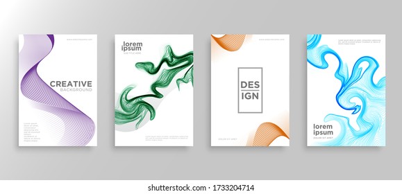 Set of four Minimal covers design. Colorful wavy lines gradients.modern background template design for web. Cool gradients. Future geometric patterns. Eps10 vector.