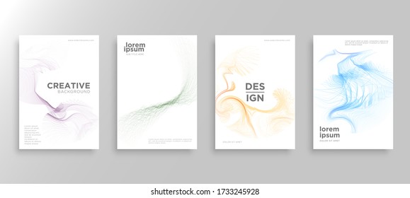 Conjunto de cuatro cubiertas mínimas de diseño. Gradientes de líneas onduladas coloridas.diseño de plantilla de fondo moderno para web. Gradientes geniales. Patrones geométricos futuros. Vector Eps10.