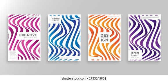 Set of four Minimal covers design. Colorful wavy lines gradients.modern background template design for web. Cool gradients. Future geometric patterns. Eps10 vector.