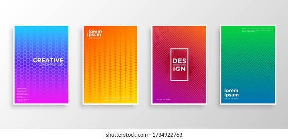 Set of four Minimal covers design. Colorful halftone gradients.modern background template design for web. Cool gradients. Future geometric patterns. Eps10 vector.