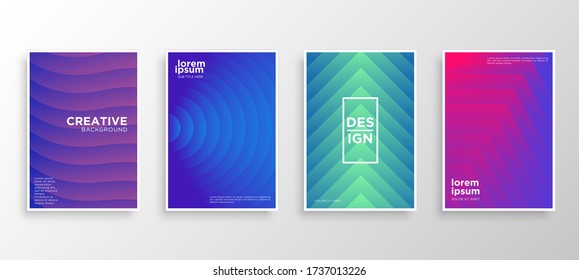 Set von vier Minimal Covers Design. Farbenfrohe Halbtongradienten. Modernes Hintergrunddesign für Web. Cool gradients. Zukünftige geometrische Muster. Eps10 Vektor.