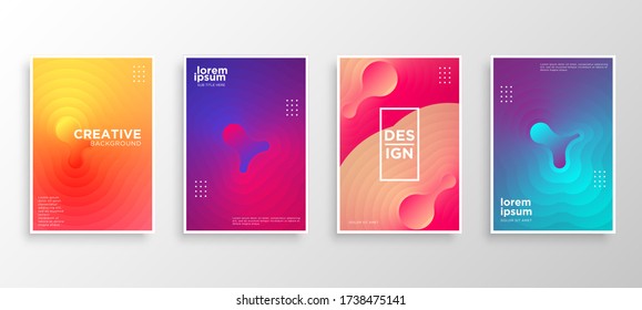 Conjunto de cuatro cubiertas mínimas de diseño. Gradientes de color medio-tono coloridos.diseño de plantilla de fondo moderno para web. Gradientes geniales. Patrones geométricos futuros. Vector Eps10.