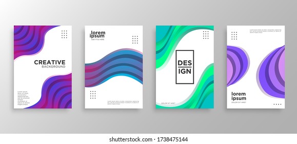 Set von vier Minimal Covers Design. Farbenfrohe, gradientenförmige Hintergrundbilder. Modernes Design für Web-Vorlagen. Cool gradients. Zukünftige geometrische Muster. Eps10 Vektor.