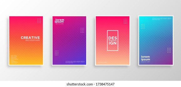 Set of four Minimal covers design. Colorful halftone gradients.modern background template design for web. Cool gradients. Future geometric patterns. Eps10 vector.