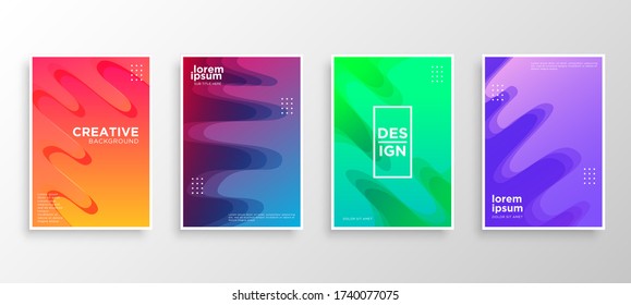 Set von vier Minimal Covers Design. Farbenfrohe Flüssigkeitstradienten. Moderne Hintergrundvorlagen für Web. Cool gradients. Zukünftige geometrische Muster. Eps10 Vektor.