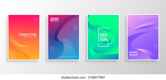 Set of four Minimal covers design. Colorful wavy gradients.modern background template design for web. Cool gradients. Future geometric patterns. Eps10 vector.