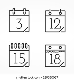 Set Of Four Minimal Line Calendar Icons, Vector Eps10 Illustration