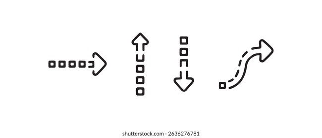 Set of four minimalist arrow icons with varying styles and directions.