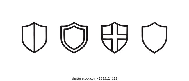 Set of four minimalist black shield symbols on white background.