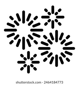 Set of four minimalist firework silhouette icons isolated on white, suitable for design elements