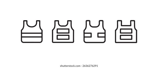 Set of four minimalist life vest icons in black and white.