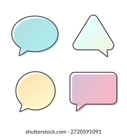 Un conjunto de cuatro burbujas de discurso minimalista con Gradientes pastel y contornos delgados. Perfecto para redes sociales, diseño de interfaz de usuario, diseños de Web y proyectos gráficos con temas de comunicación.