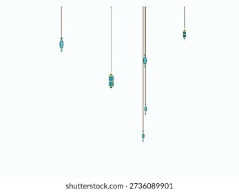 Set of four minimalist turquoise push pins with metallic silver tips isolated on white background, flat design vector illustration with soft ambient lighting and clean professional aesthetic