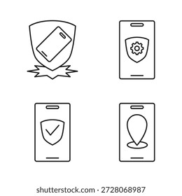 Conjunto de cuatro iconos de contorno de dispositivo móvil