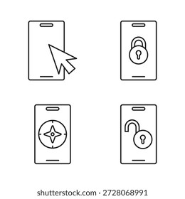 Conjunto de cuatro iconos de contorno de dispositivo móvil