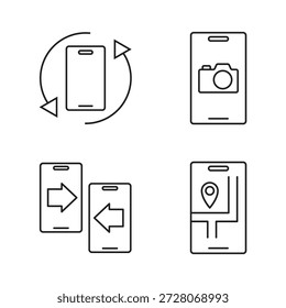 Conjunto de cuatro iconos de contorno de dispositivo móvil