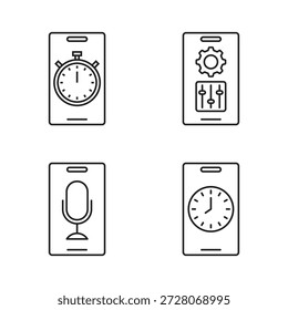 Conjunto de cuatro iconos de contorno de dispositivo móvil