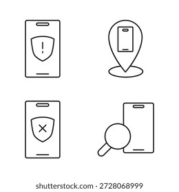 Conjunto de cuatro iconos de contorno de dispositivo móvil