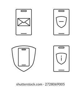 Conjunto de cuatro iconos de contorno de dispositivo móvil