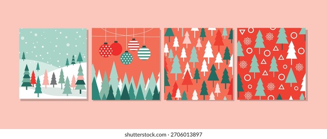 Vier moderne Weihnachts- und Winterferienkarten