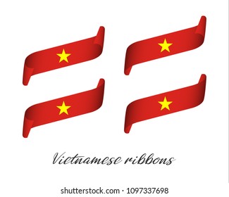 Set of four modern color vector ribbons in Vietnamese colors isolated on white background, Vietnamese flag, ribbon, Made in Vietnam
