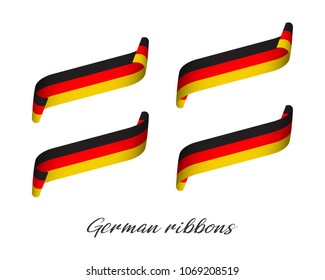 Set of four modern colored vector ribbons with German tricolor isolated on white background, flag of Germany, German ribbons