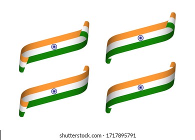 Conjunto de cuatro cintas vectoriales de color moderno con bandera de la India aisladas en fondo blanco, cintas indias