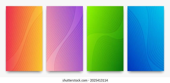 Conjunto de cuatro modernos fondos de degradado de colores con líneas. Fondo de presentación abstracta geométrica brillante. Ilustración del vector