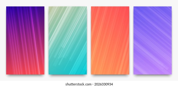 Set of four modern colorful gradient backgrounds with lines. Bright geometric abstract presentation backdrops. Vector illustration