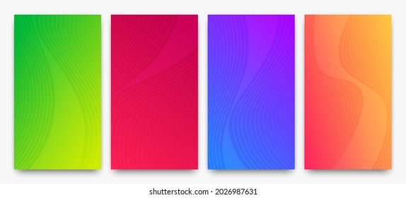 Conjunto de cuatro modernos fondos de degradado de colores con líneas. Fondo de presentación abstracta geométrica brillante. Ilustración del vector