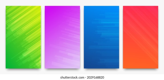 Set of four modern colorful gradient backgrounds with lines. Bright geometric abstract presentation backdrops. Vector illustration