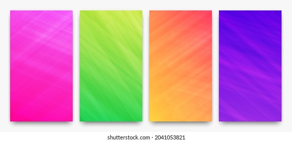 Set of four modern colorful gradient backgrounds with lines. Bright geometric abstract presentation backdrops. Vector illustration