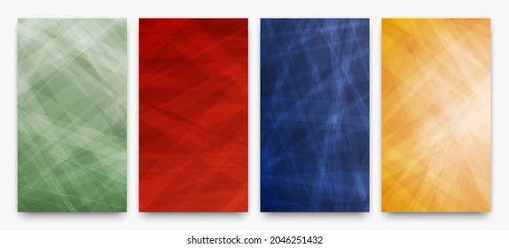 Conjunto de cuatro modernos fondos de degradado de colores con líneas. Fondo de presentación abstracta geométrica brillante. Ilustración del vector