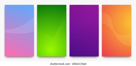 Conjunto de cuatro modernos fondos de degradado de color con líneas onduladas. Fondo de presentación abstracta geométrica brillante. Ilustración del vector