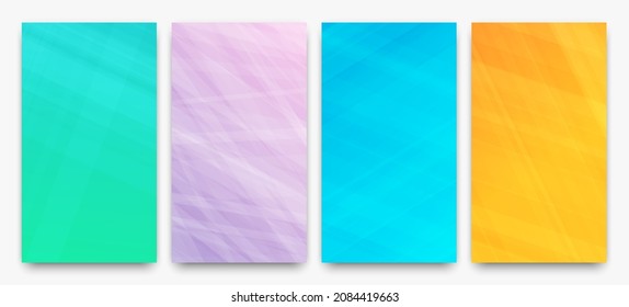 Set of four modern colorful gradient backgrounds with lines. Bright geometric abstract presentation backdrops. Vector illustration