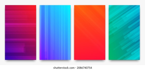 Conjunto de cuatro modernos fondos de degradado de colores con líneas. Fondo de presentación abstracta geométrica brillante. Ilustración del vector