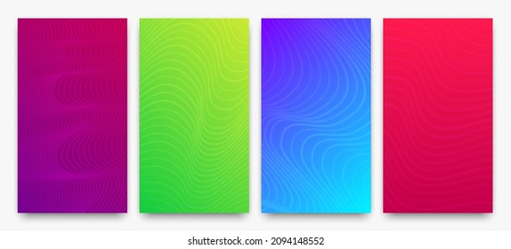 Conjunto de cuatro modernos fondos de degradado de color con líneas onduladas. Fondo de presentación abstracta geométrica brillante. Ilustración del vector