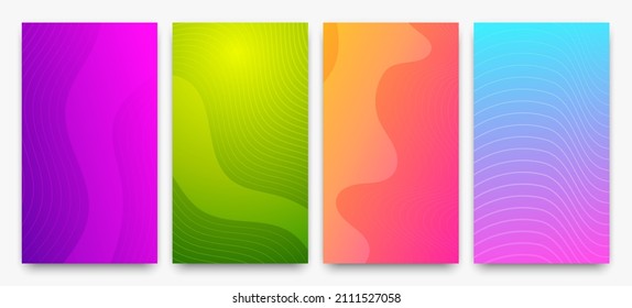 Conjunto de cuatro modernos fondos de degradado de color con líneas onduladas. Fondo de presentación abstracta geométrica brillante. Ilustración del vector