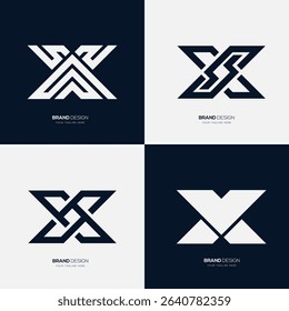 Set of four modern geometric X letter logos perfect for branding, identity, and digital use.
