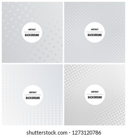 Set of four monochrome background with dots and halftone effect. Vector illustration.