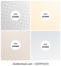 Set of four monochrome background with dots and halftone effect. Vector illustration.