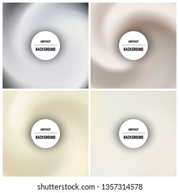Set of four monochrome background with swirl effect and circle in center. Vector illustration.