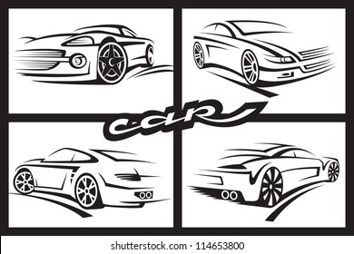 set of four monochrome car