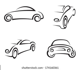 conjunto de cuatro coches monocromos