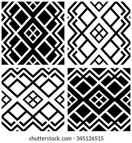 Set of four monochrome geometrical patterns. Seamless vector illustration.